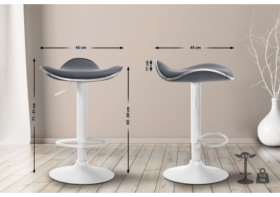 Tabouret de bar Shanghai, similicuir, blanc/gris