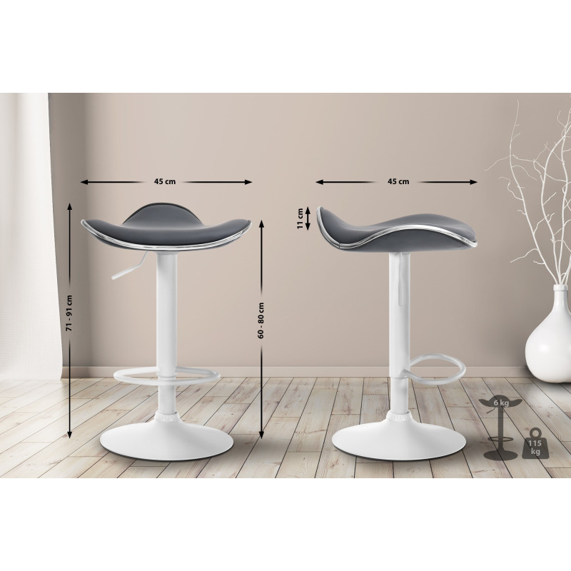 Tabouret de bar Shanghai, similicuir, blanc gris