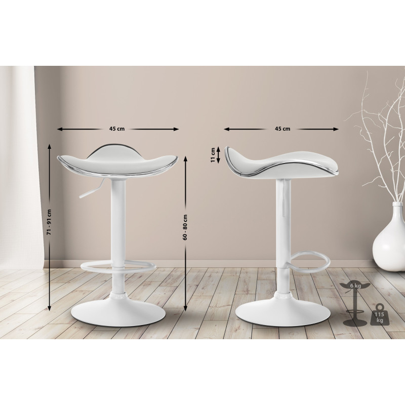 Tabouret de bar Shanghai, similicuir, blanc blanc