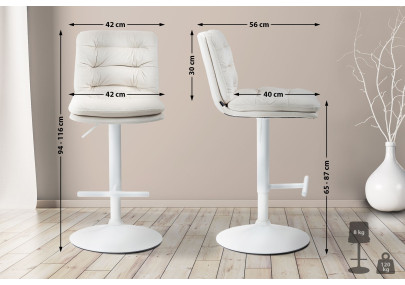 Ensemble de 2 tabourets de bar en velours Damar, blanc/crème