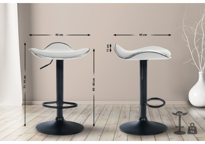 Tabouret de bar Shanghai, similicuir, noir et blanc