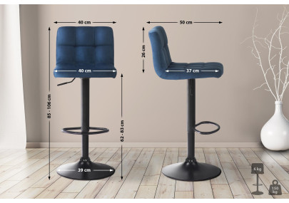 Set di 4 sgabelli da bar in velluto Feni, blu