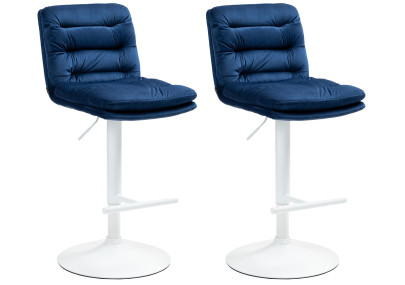 Ensemble de 2 tabourets de bar en velours Damar, blanc et bleu