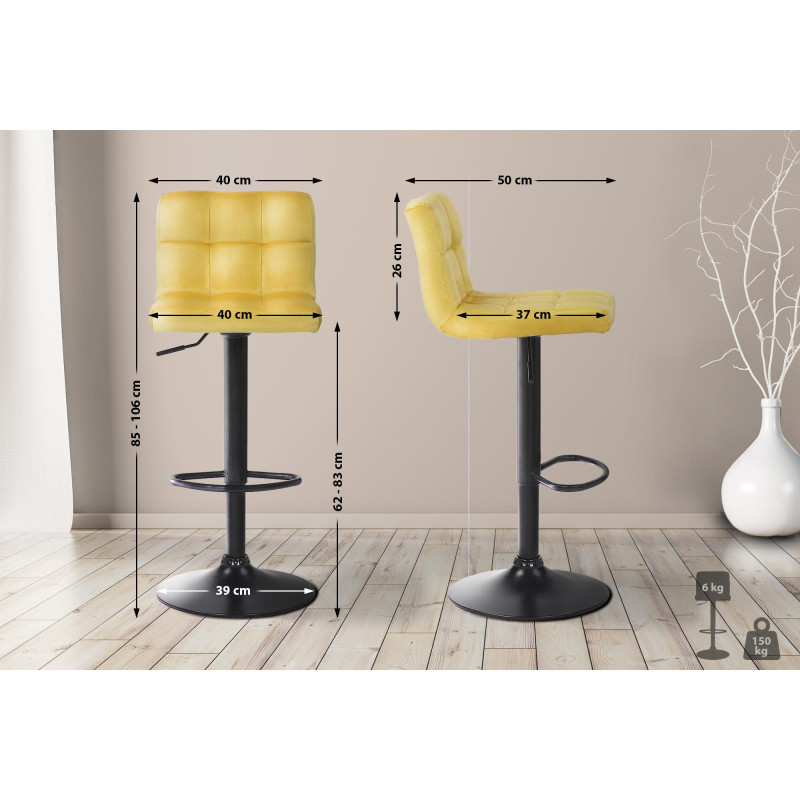 Ensemble de 4 tabourets de bar Feni en velours jaune