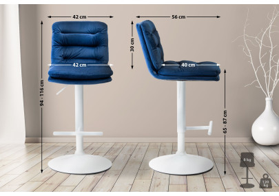 Lot de 2 tabourets de bar Damar velours blanc bleu
