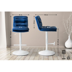 Ensemble de 2 tabourets de bar en velours Damar, blancs bleu