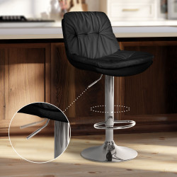 Tabouret de bar Laurel, similicuir, chrome, noir