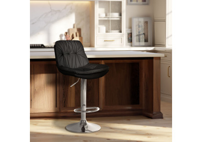 Tabouret de bar Laurel, similicuir, chrome, noir