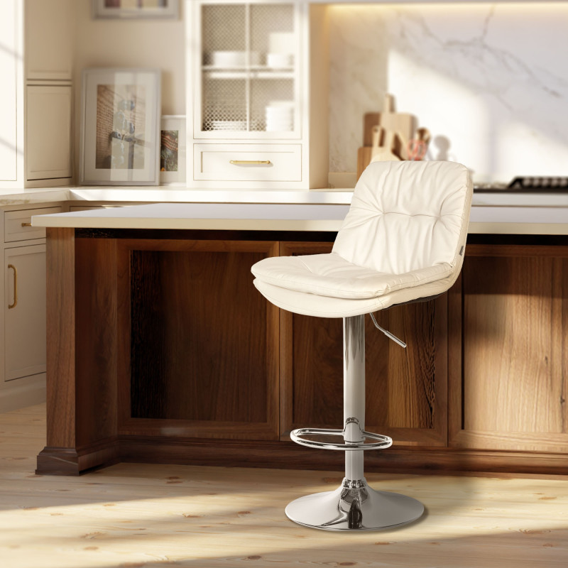 Tabouret de bar Laurel, similicuir, chromé, blanc