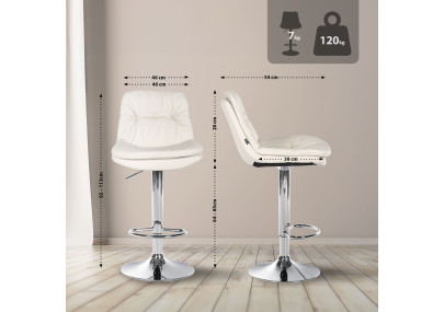 Tabouret de bar Laurel, similicuir, chromé, blanc