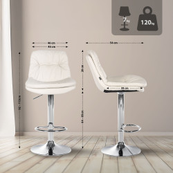 Tabouret de bar Laurel, similicuir, chromé blanc
