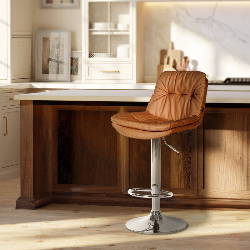 Tabouret de bar Laurel, similicuir, chromé brun clair