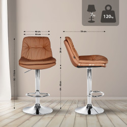 Tabouret de bar Laurel, similicuir, chromé brun clair