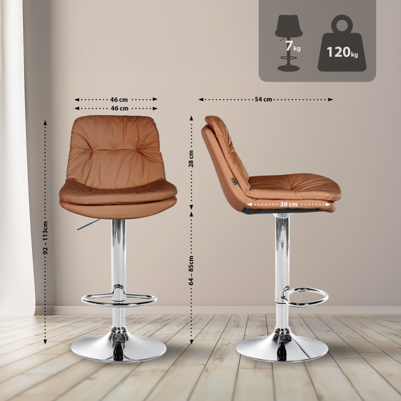 Tabouret de bar Laurel, similicuir, chromé brun clair