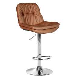 Taburete de bar Laurel, imitación de cuero, cromado, marrón claro