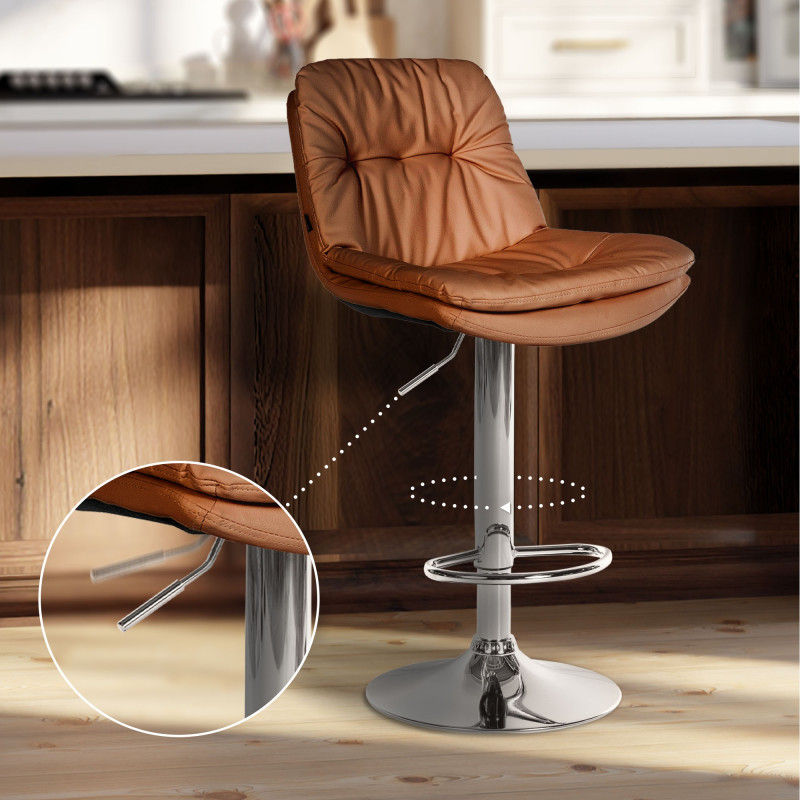 Taburete de bar Laurel, imitación de cuero, cromado, marrón claro