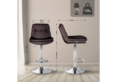 Tabouret de bar Laurel, similicuir, marron chromé