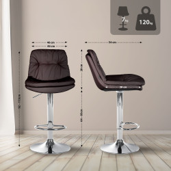 Tabouret de bar Laurel, similicuir, chromé brun