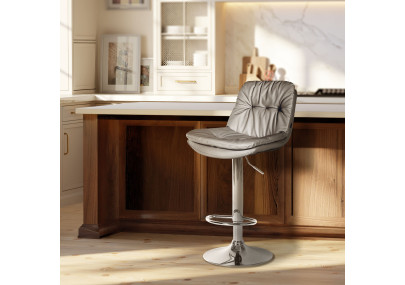 Taburete de bar Laurel, imitación de cuero, gris cromado