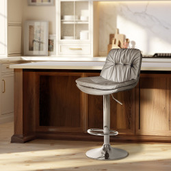 Tabouret de bar Laurel, similicuir, chromé gris