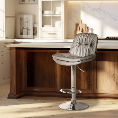 Banqueta de bar Laurel, couro sintético, cinza cromado