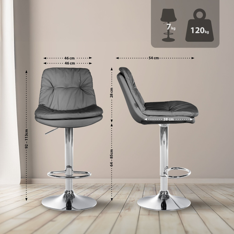 Tabouret de bar Laurel, similicuir, chromé gris