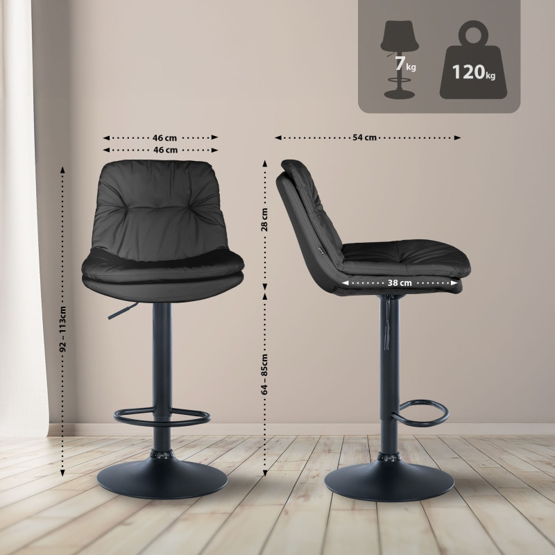 Taburete de bar Laurel, imitación de cuero, negro