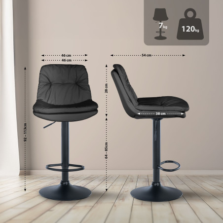 Taburete de bar Laurel, imitación de cuero, negro