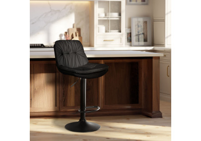 Taburete de bar Laurel, imitación de cuero, negro