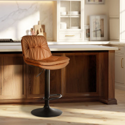 Tabouret de bar Laurel, similicuir noir brun clair