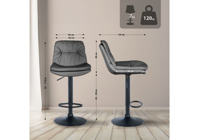 Banqueta de bar Laurel, em couro sintético, preta/cinza