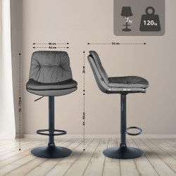 Tabouret de bar Laurel, similicuir, noir/gris