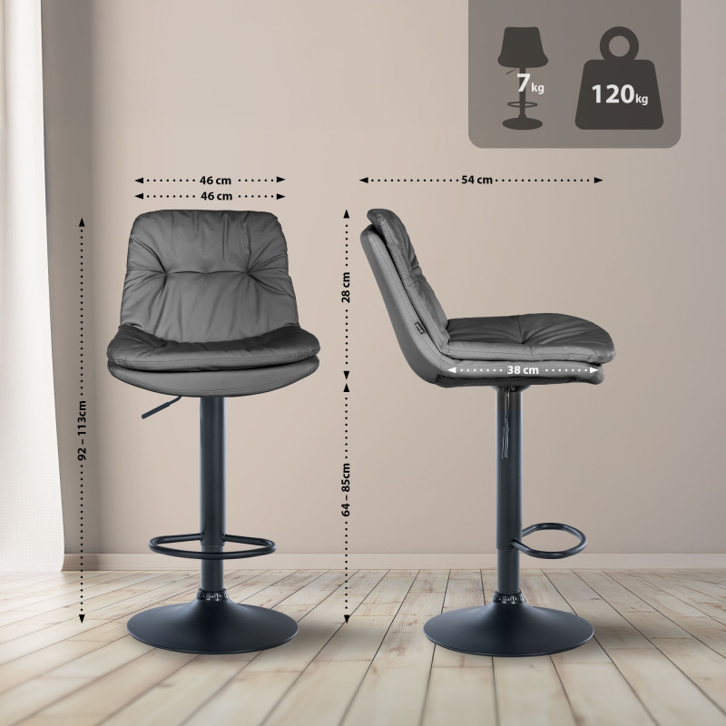 Taburete de bar Laurel, imitación de cuero, negro/gris