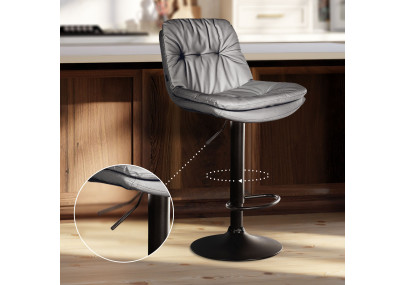 Taburete de bar Laurel, imitación de cuero, negro/gris