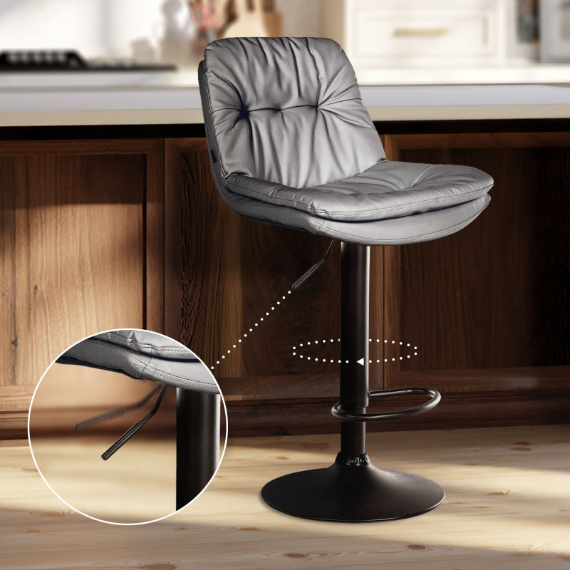 Tabouret de bar Laurel, similicuir, noir/gris