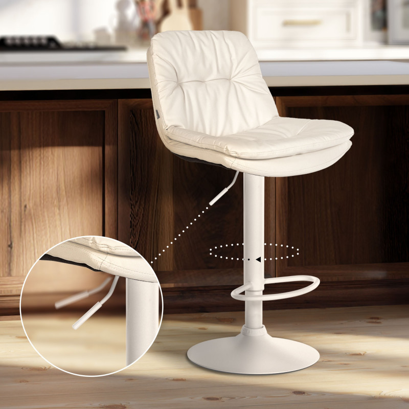 Tabouret de bar Laurel, similicuir, blanc blanc