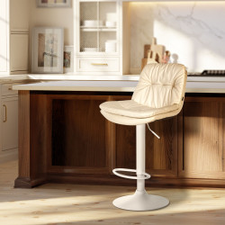 Sgabello da bar Laurel, similpelle, bianco/crema