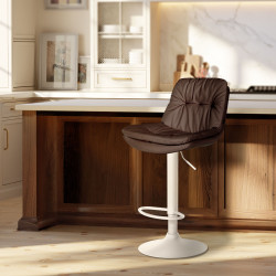 Tabouret de bar Laurel, similicuir, blanc brun