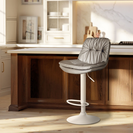 Tabouret de bar Laurel, similicuir, blanc/gris