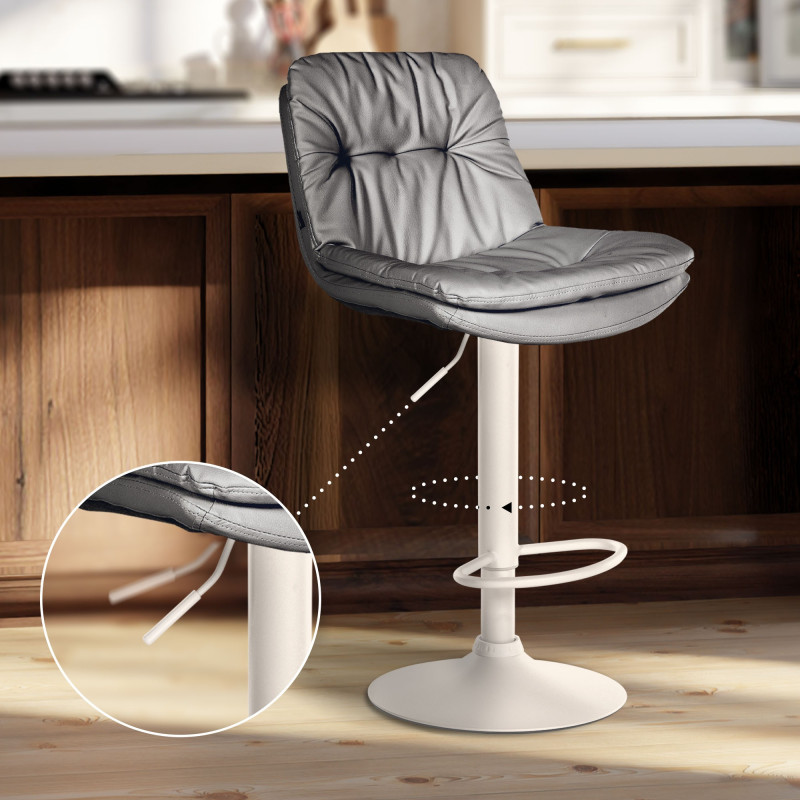 Tabouret de bar Laurel, similicuir, blanc/gris