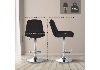 Tabouret de bar Laurel, tissu, chrome, noir