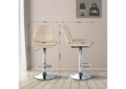 Tabouret de bar Laurel, tissu, chrome, crème