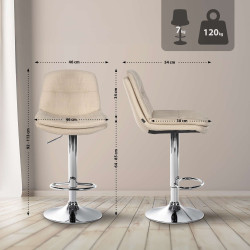 Tabouret de bar Laurel, tissu, chrome crème