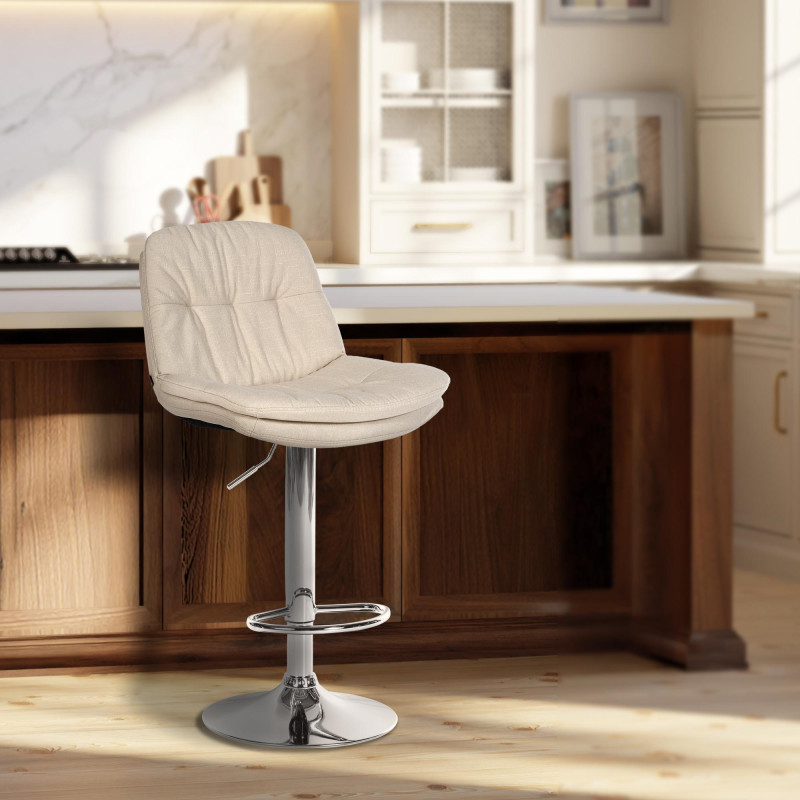 Tabouret de bar Laurel, tissu, chrome, crème