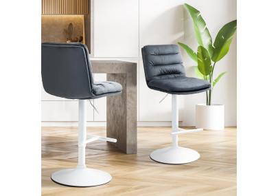 Lot de 2 tabourets de bar Damar velours blanc gris foncé