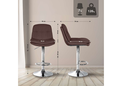 Tabouret de bar Laurel, tissu, marron chromé