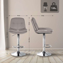 Tabouret de bar Laurel, tissu, chrome gris