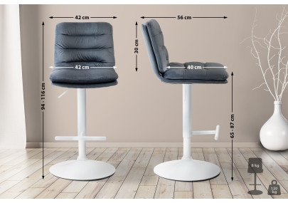 Ensemble de 2 tabourets de bar en velours Damar, blanc/gris foncé