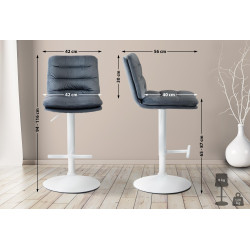 Ensemble de 2 tabourets de bar en velours Damar, blanc/gris foncé