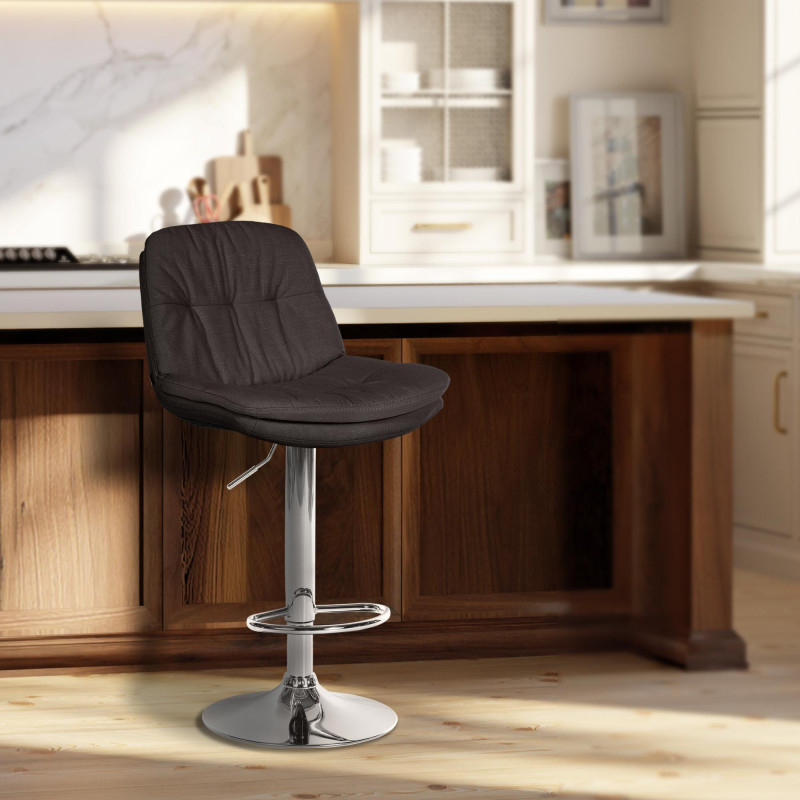 Tabouret de bar Laurel, tissu, chrome gris foncé